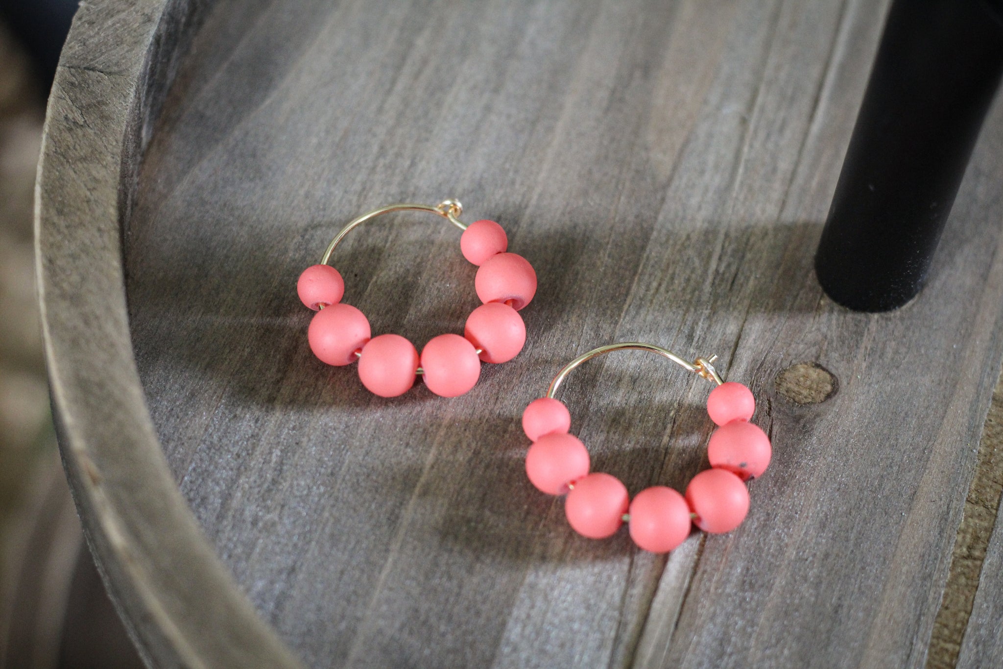 PINK BEAD HOOP GOLD